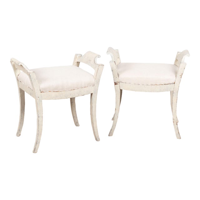 Pair, Early 20th Century Swedish White Gustavian Tabouret Stools For Sale