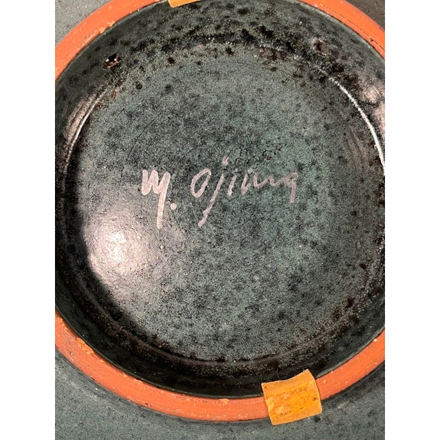 Green Masuo Ojima Ceramic Platter 18” Vintage Studio Pottery Green Lavender Wall Art For Sale - Image 8 of 10