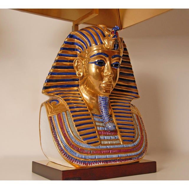 Ceramic Italian Table Lamps Capodimonte Porcelain King Tut and Cleopatra Gold Lamps - A Pair For Sale - Image 7 of 17