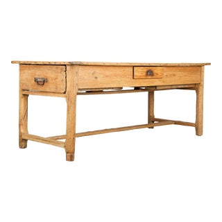 19th Century Country French Farmhouse Rustic European Pine Trestle Kitchen Table For Sale