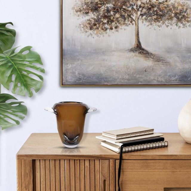 Modern Smokey Umber Flared Edged Glass Vase- Short For Sale - Image 3 of 11