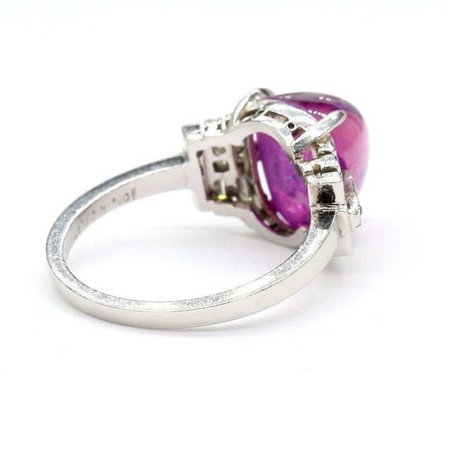 1930s Vintage No Heat 7 Carat Purplish Pink Star Sapphire Platinum Art Deco Ring, Size 6.25 For Sale - Image 5 of 11