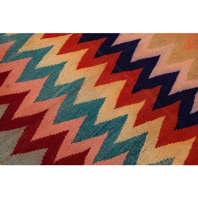 Textile 1960s Vintage Turkish Kilim Multicolor Handmade Geometric Wool Rug For Sale - Image 7 of 10