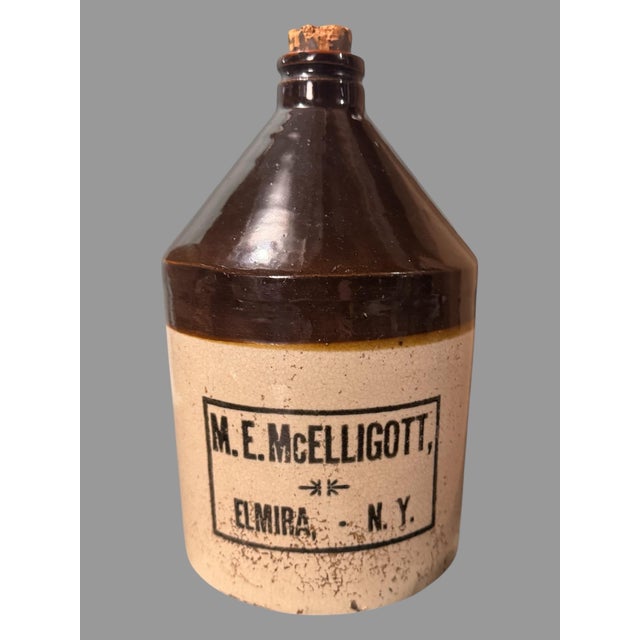 Ceramic Early 20th Century Primitive Antique Country Stoneware Crock Jug Pitcher McElligott Elmira Ny For Sale - Image 7 of 7