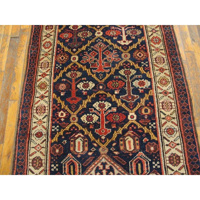 1880s Blue Navy Medallion Antique n.w. Persian Runner Rug 3'3" X 10'3" Handknotted Wool Carpet For Sale In New York - Image 6 of 8