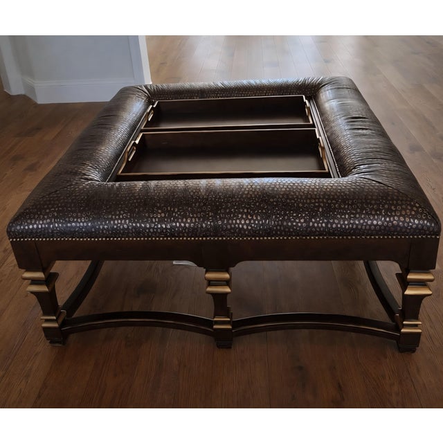 2010s Century Furniture Leather Ottoman For Sale - Image 5 of 6