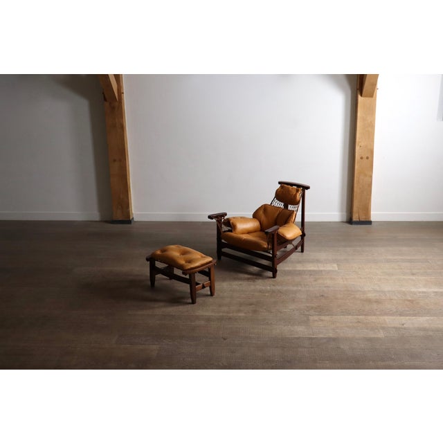 Set of Jangada Lounge Chair and Ottoman in Cognac Leather by Jean Gillon, Brazil, 1960s For Sale - Image 12 of 18