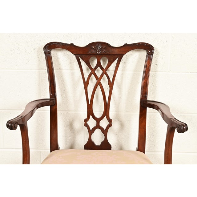 Baker Furniture Style Chippendale Carved Mahogany Armchairs, Pair For Sale In South Bend - Image 6 of 15
