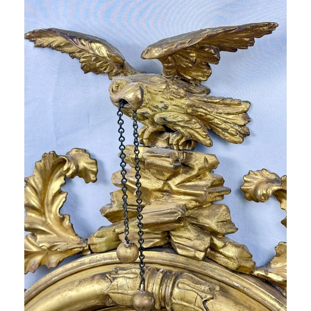 Wood Georgian Giltwood Convex Mirror With an Eagle For Sale - Image 7 of 11