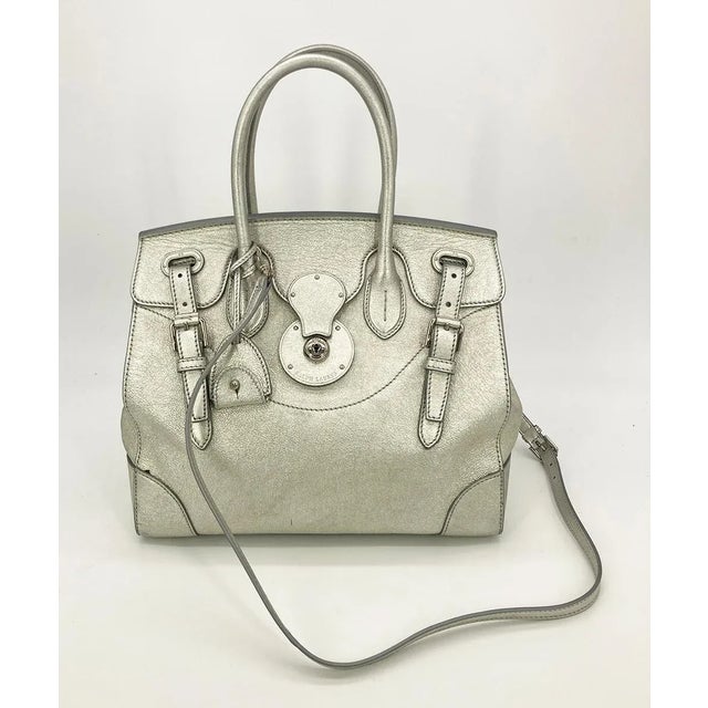 Animal Skin Ralph Lauren Silver Leather Rickey Bag For Sale - Image 7 of 11