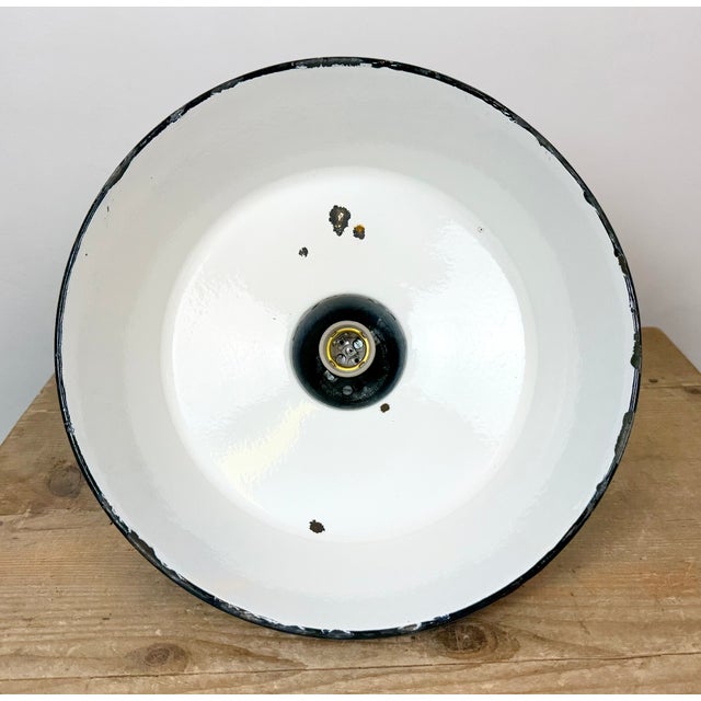 Industrial Blue Enamel Factory Lamp with Cast Iron Top, 1960s For Sale - Image 17 of 18