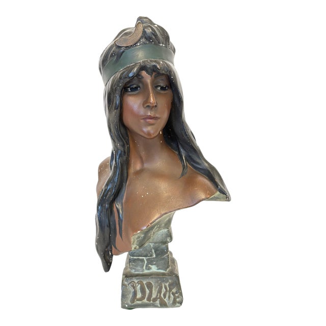 Antique Art Nouveau Polychrome Chalkware Bust 'Diane' by Emmanuel Villanis, Circa 1900 For Sale