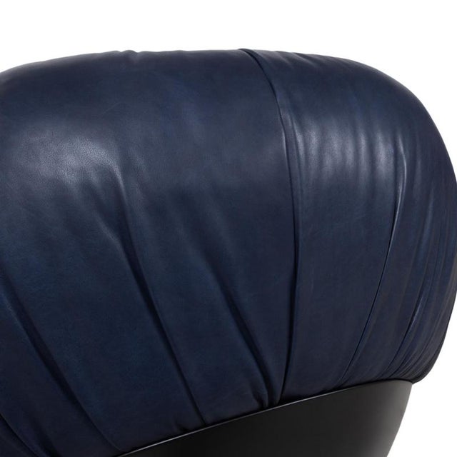 Baxter Barett Leather Armchair Blue For Sale - Image 5 of 13