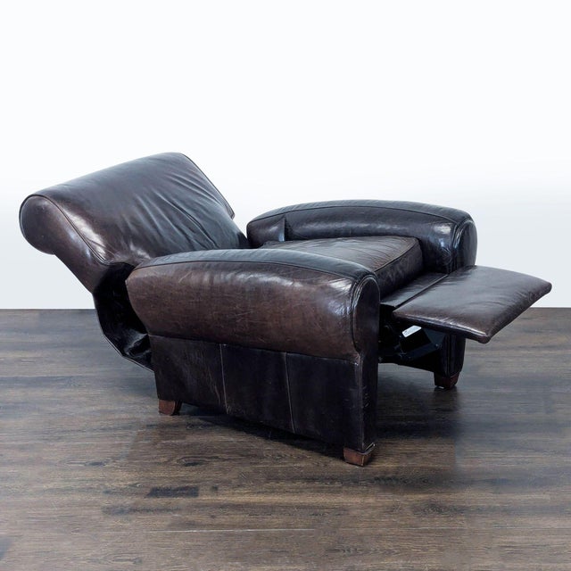 Traditional Pottery Barn Manhattan Roll Arm Brown Leather Recliner Lounge Chair For Sale - Image 3 of 11
