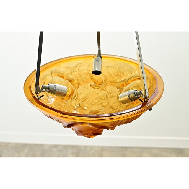 Art Deco French Art Deco Amber Glass Ceiling Fixture For Sale - Image 3 of 12