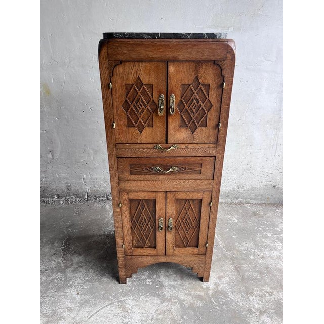 Art Deco French Oak Cabinet with Marble Top, 1930 For Sale - Image 14 of 14