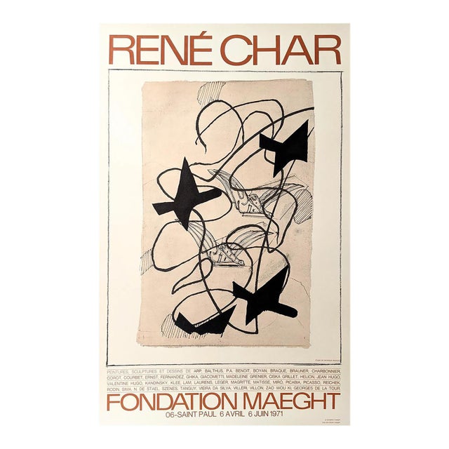 1971 Rene Char Exhibition Poster Vintage Georges Braque Fondation Maeght France 70s Lithograph For Sale