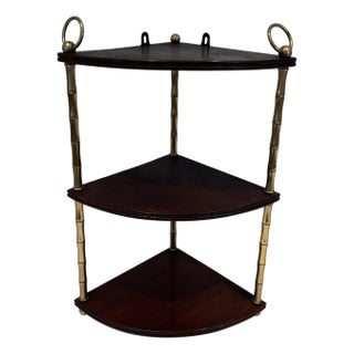 Corner shelves in faux bamboo, brass and wood in the style of Maison Baguès For Sale