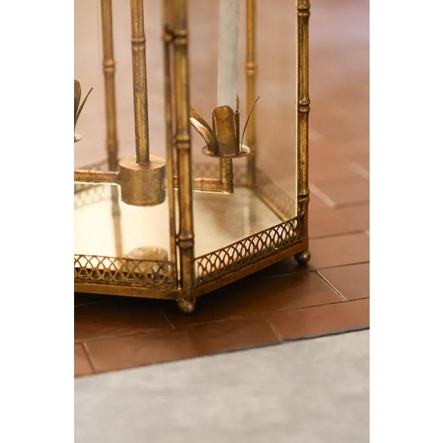 Large French Lantern in Golden Metal, 1970s For Sale - Image 4 of 6