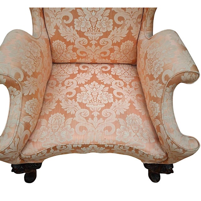 Wood Antique Queen Anne-Style Wingback Armchair For Sale - Image 7 of 11