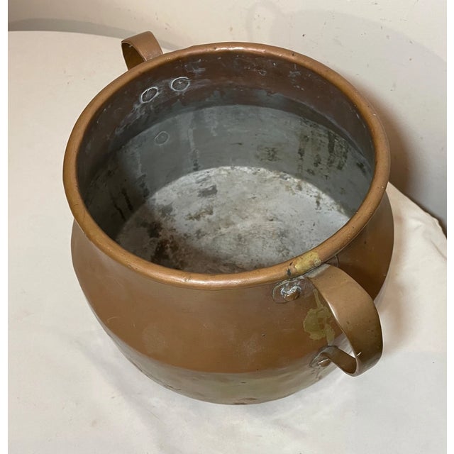 Large Antique 1800's Handmade Dovetailed Thick Copper Handle Cooking Pot Jug For Sale - Image 10 of 11