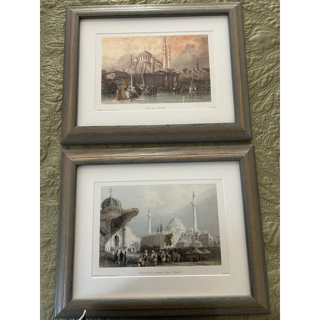 Wood Pair Vintage Prints Istanbul Architecture Framed For Sale - Image 7 of 7