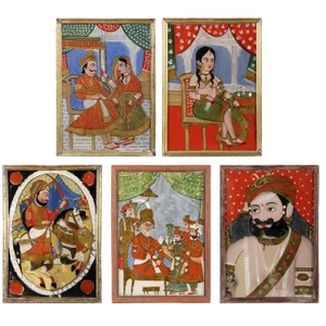 Five Antique Indian Reverse Glass Paintings