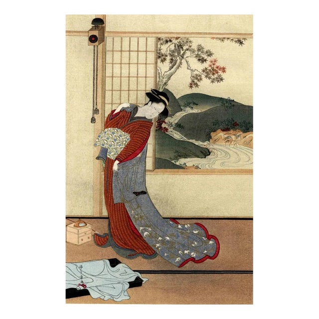 After Kastukawa Shunsho, Courtesan in Her Chamber, Woodcut, Early 20th-Century For Sale