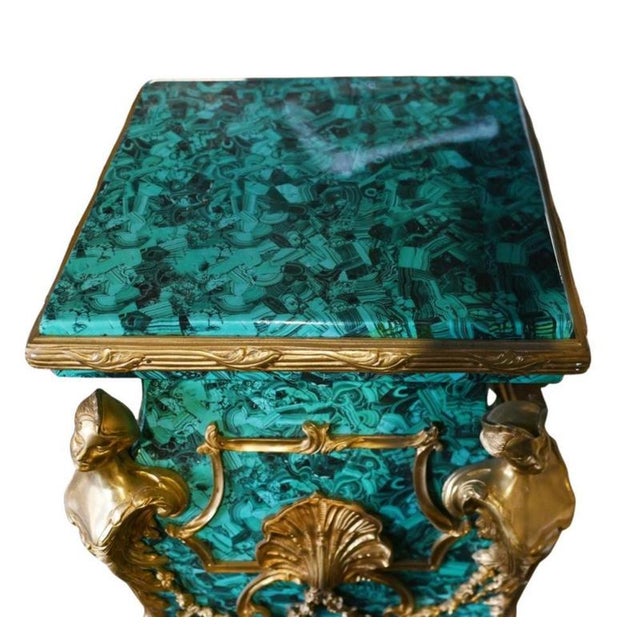 Louis XVI Revival Faux Malachite Pedestal Stands, Set of 2 For Sale - Image 4 of 7