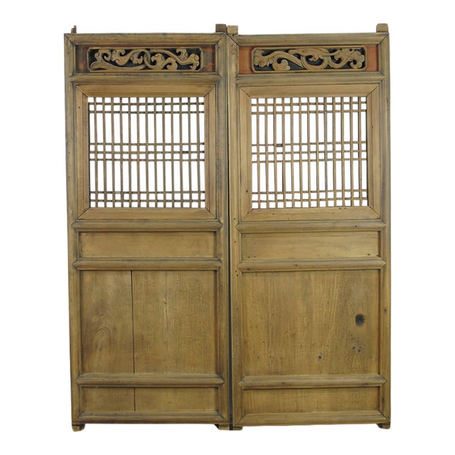 A Pair Antique Chinese Wood Screen Panels 1 For Sale
