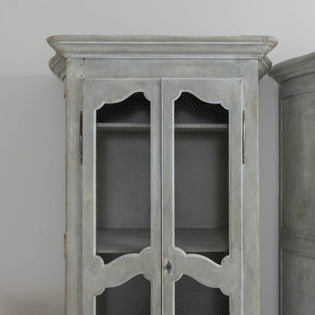 French Provincial 19th Century French Blue Gray Painted Armoire Cabinet With Serpentine Sides For Sale - Image 3 of 12