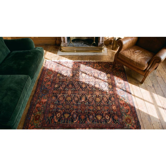 Navy Blue 1920s Blue Navy Herati Antique W. Persian Bijar Rug 4' X 5'3" Handknotted Wool Carpet For Sale - Image 8 of 8