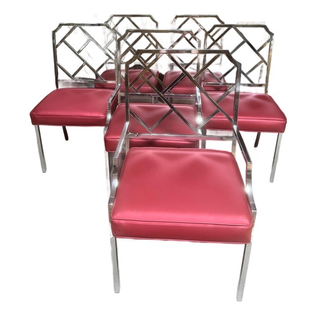 1970s Set of 6 MCM Chrome Dining Chairs in the Style of Milo Baughman For Sale