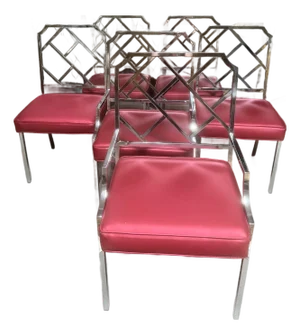 1970s Set of 6 MCM Chrome Dining Chairs in the Style of Milo Baughman
