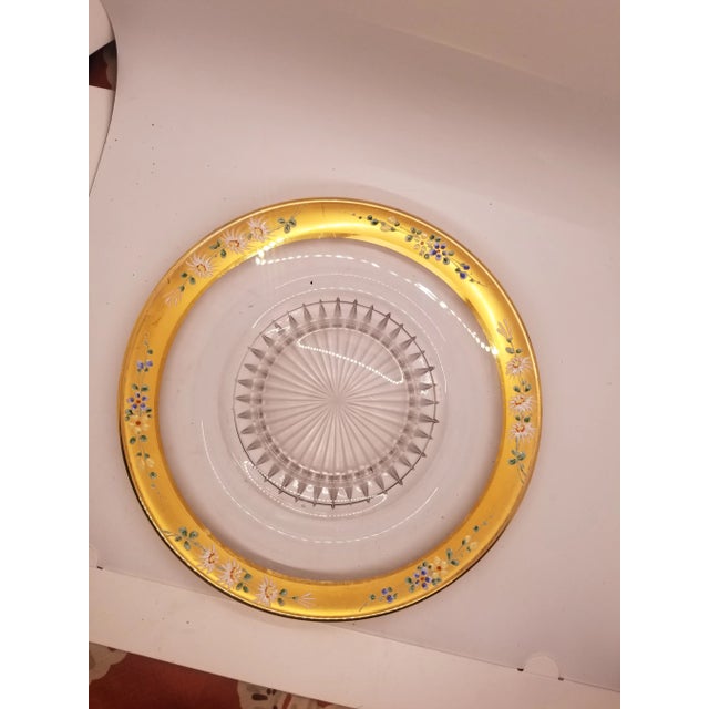 Glass Vintage Gold Edged Hand Painted Floral Underplate For Sale - Image 7 of 7