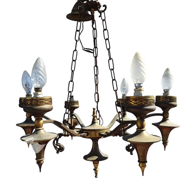 Vintage Six-Arm Chandelier in Metal For Sale