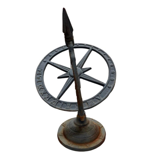 1990s Vintage Cast Iron Armillary Sphere Sundial With Arrow Gnomon For Sale - Image 5 of 12