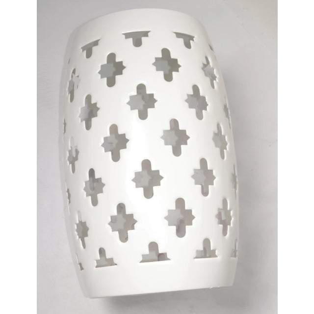 Metal 1970s Hollywood Regency Indoor Outdoor White Steel Carved Drum Garden Stool For Sale - Image 7 of 12