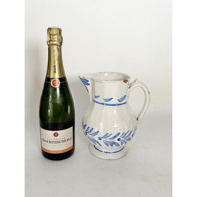 Hand-Painted Blue and White Pottery Jug, 19th Century For Sale - Image 3 of 11