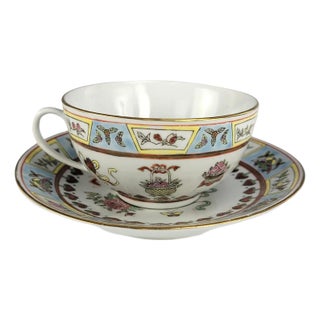 Jingdezhen Guangcai 8 Treasures Porcelain Tea Cup & Saucer – Chinese Vintage For Sale