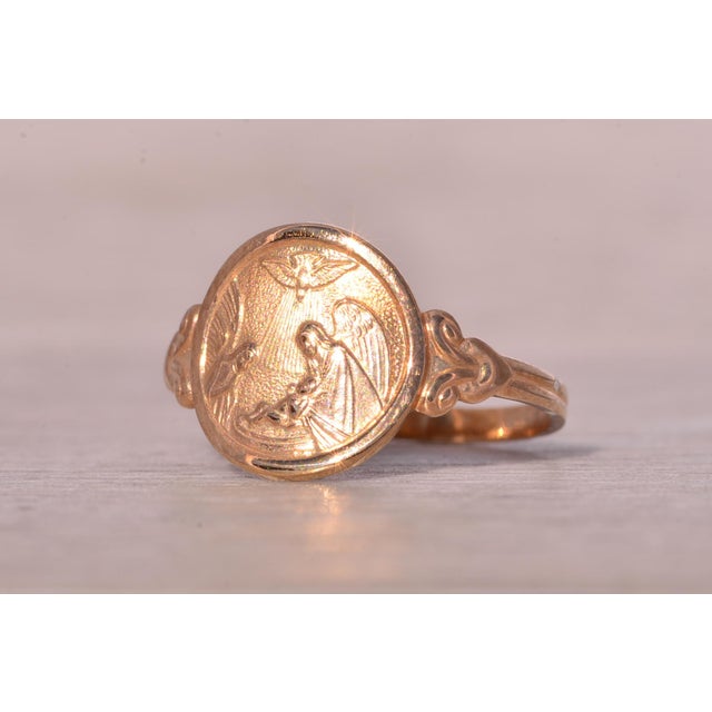 Mid 20th Century The Protector: Guardian Angel Protect Us Ring in Yellow Gold For Sale - Image 5 of 11