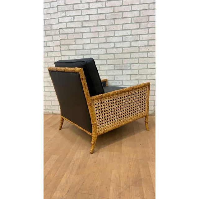 Vintage Interior Crafts Cane, Faux Bamboo and Black Leather Lounge Chair For Sale - Image 9 of 11