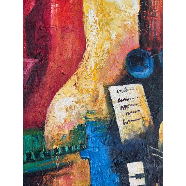 Mid-Century Modern Late 20th Century Modernist Cubist Musical Expressionist Textured Acrylic Painting, Signed For Sale - Image 3 of 7