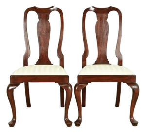 Henkel Harris Queen Anne Solid Mahogany Side Chairs or Dining Chairs, Pair