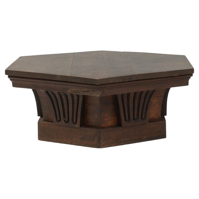 1910s French Hexagonal Oak Coffee Table In Original Patina For Sale - Image 15 of 18