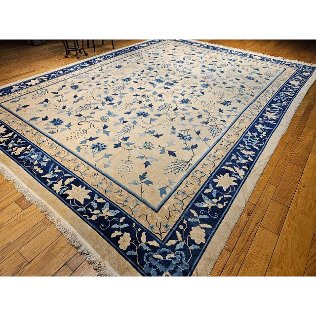 Ivory 19th Century Oversized Chinese Peking Rug in All-Over Leaf & Vine Pattern For Sale - Image 8 of 18
