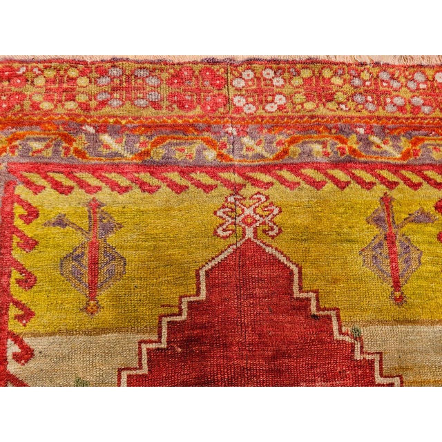 Vintage Turkish Prayer Area Rug, Hand-Knotted Wool, 4x5, Abrash Red & Yellow For Sale - Image 11 of 14