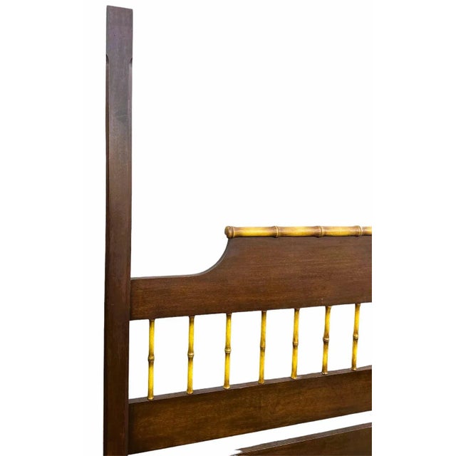 Wood Chinoiserie Solid Teak and Faux Bamboo Queen Size Bedframe - Circa 1940 For Sale - Image 7 of 9