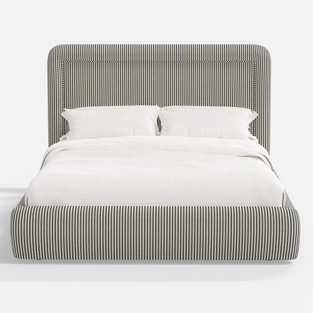 Transitional Stoffer Home x Cloth & Company Marisa Platform Bed in Jane Stripe Carbon - California King For Sale - Image 3 of 6