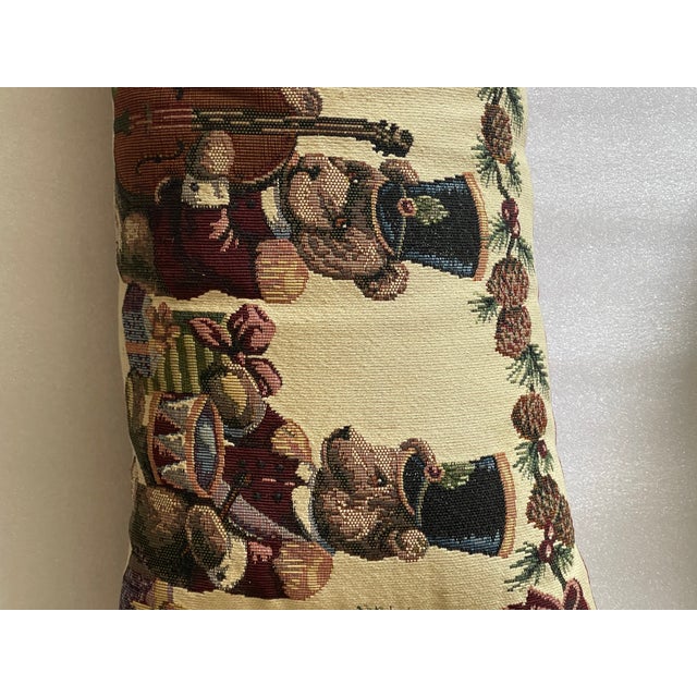 1970s 3 Ft Lumbar Tapestry Holiday Teddy Bear Pillow For Sale - Image 4 of 4